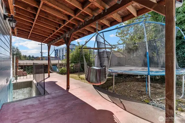 backyard with door to basement