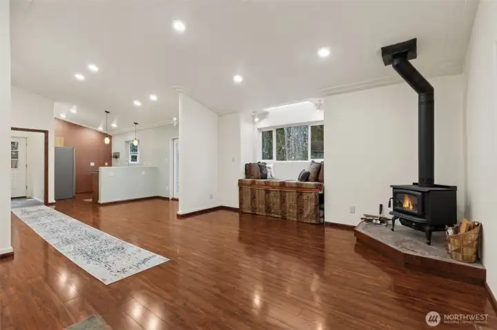 View from entry/Family room to dining and kitchen.