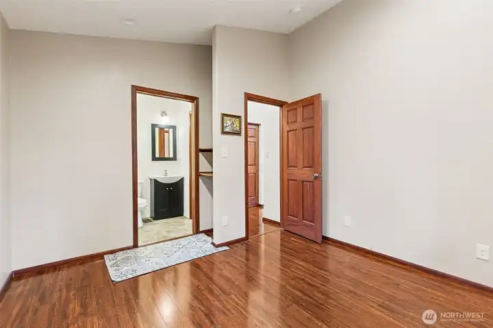 View of front bedroom and ensuite bath.