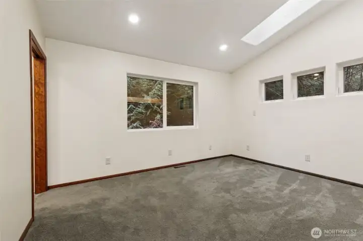 Back bedroom with ensuite bath, love the skylight and all the windows!