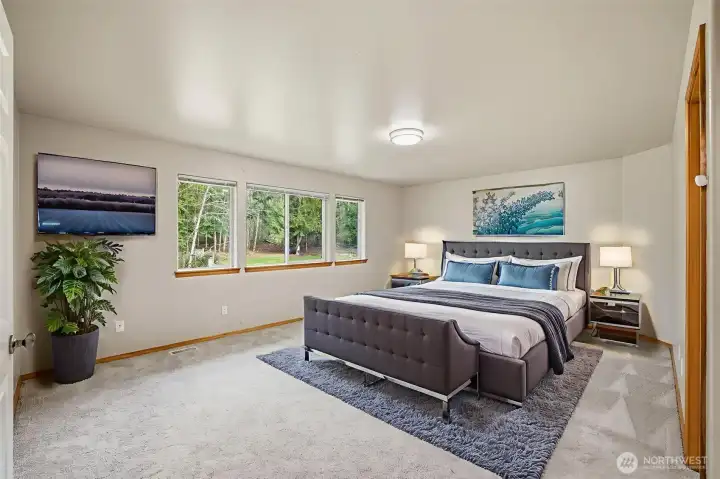 Virtually staged primary bedroom