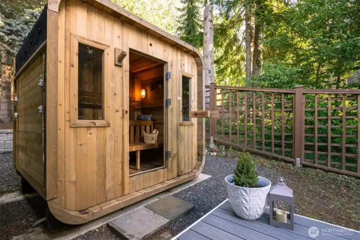 New in late 2025, enjoy the cedar sauna on private deck off the Primary Bedroom.