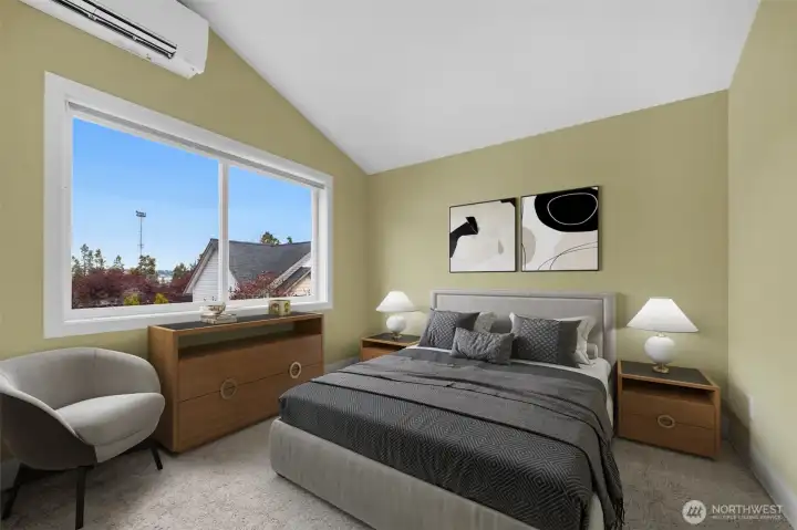 Virtual Staging  A spacious primary bedroom offers a peaceful retreat with plenty of room to relax and unwind. The private ensuite bath adds comfort and convenience, creating a well-appointed suite designed for everyday luxury and ease.