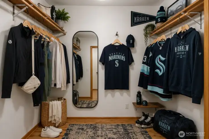 primary walk in closet virtually staged