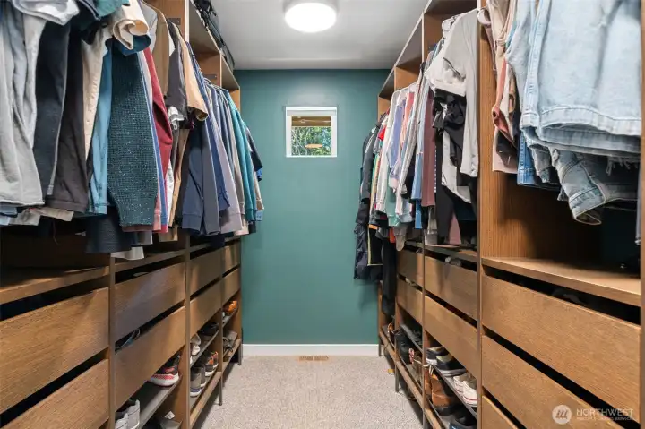 Primary Closet with upgraded built in organizers.