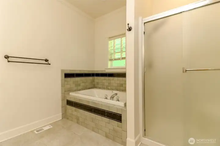 Soaking tub and seperate shower in primary ensuite Soaking tub and seperate shower in primary ensuite