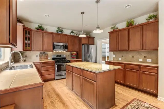 Open kitchen with eating space and plenty of storage space