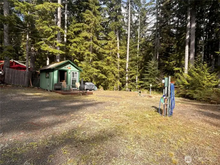 Equipped with 3 water spigots and 2 power hookups, this property is perfectly set up for RV's and camping.