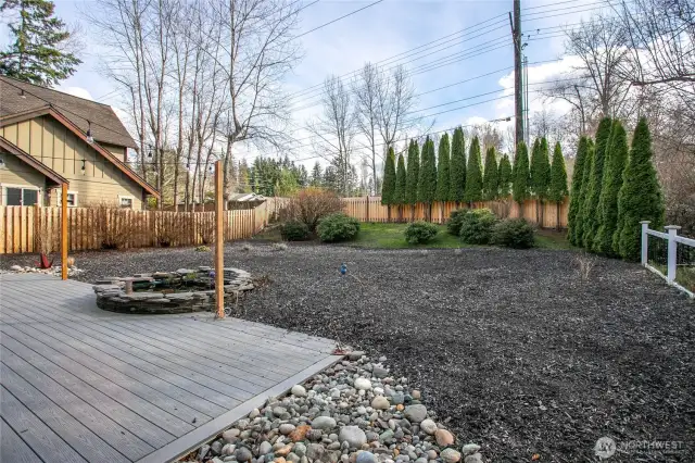 Also has newer fence around two sides of the yard. The back area near the fence is part of a conservation easement.