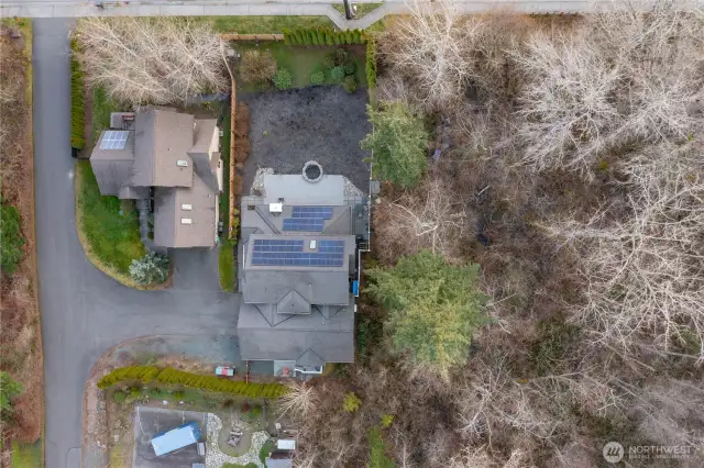 Bird's eye view looking down on the property. Notice the protected greenspace in the back.