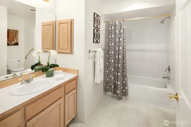 Full hall bath with tub and shower combined!