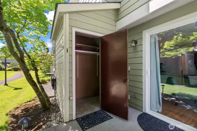 Convenient storage space is located just off your back porch for easy access and added functionality.