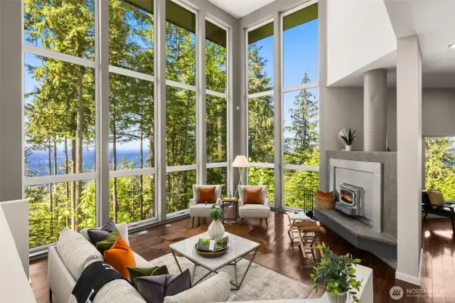 This stunning wall of windows welcome you to this magnificent home.