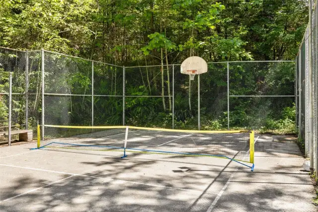 Pickle-ball anyone?  Full court basketball?  Pickle ball lines were recently added to the sports court that is fully-fenced.