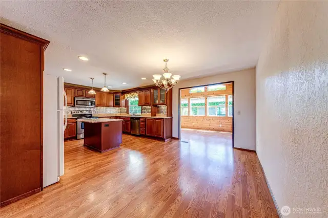Large kitchen with convenient dining space.