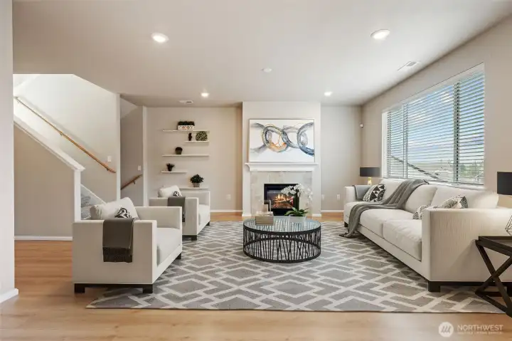 The great room with virtual staging.