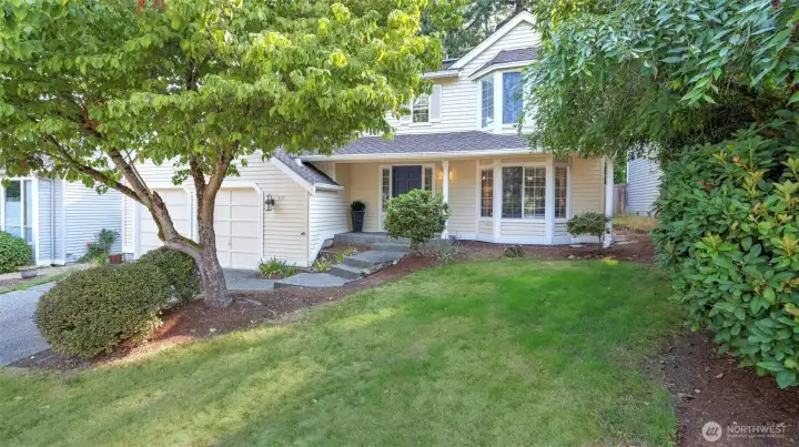 Mature landscaping adds to the home’s curb appeal.