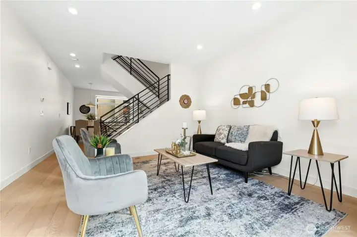 Living area flows into the open kitchen with generous eating area