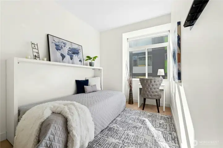 2nd bedroom upstairs with built-in Murphy Bed that folds into a desk, perfect for completing a top floor suite