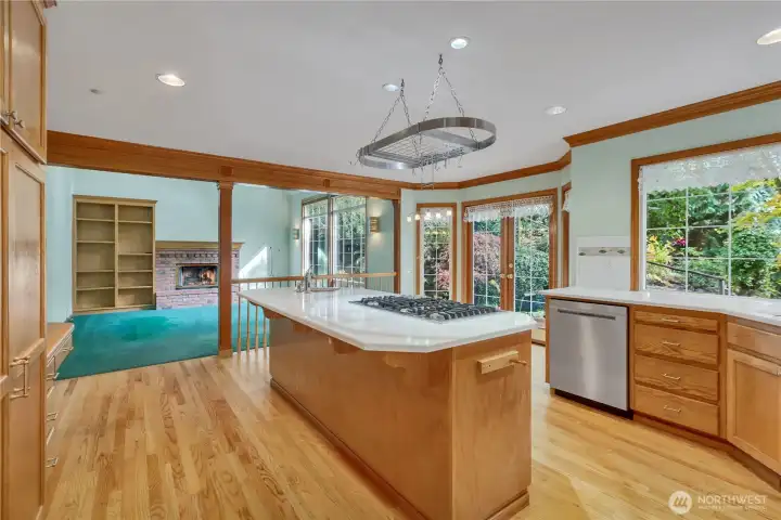 Kitchen and view of the living room.