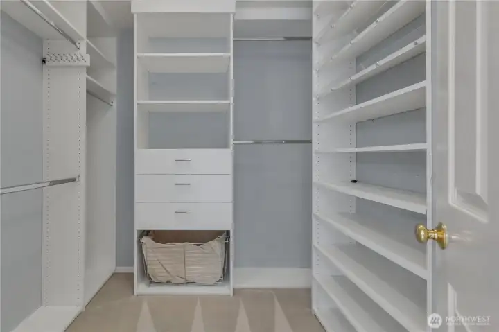 Walk in closet off of the master bathroom.
