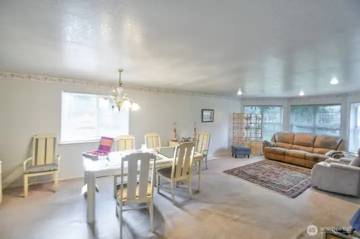 Dining area and cozy living room seating area.