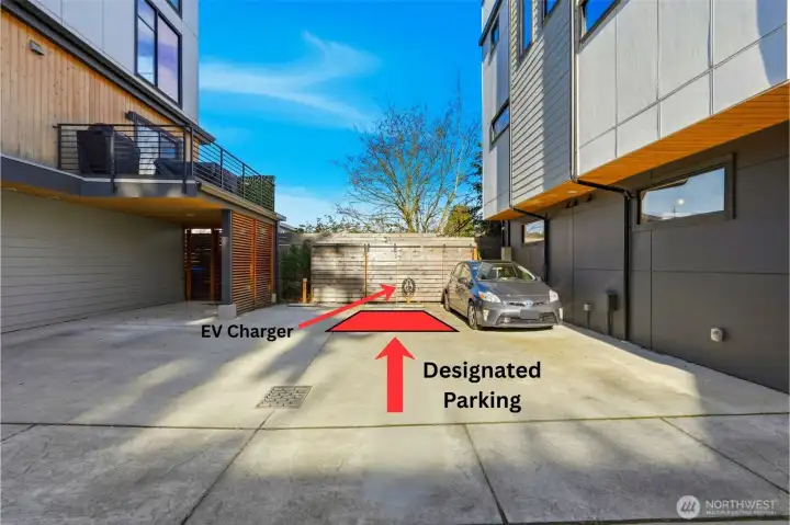 Designated parking space with EV charging