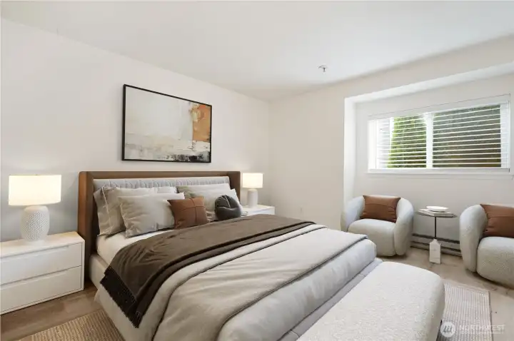 Virtual stage primary bedroom.