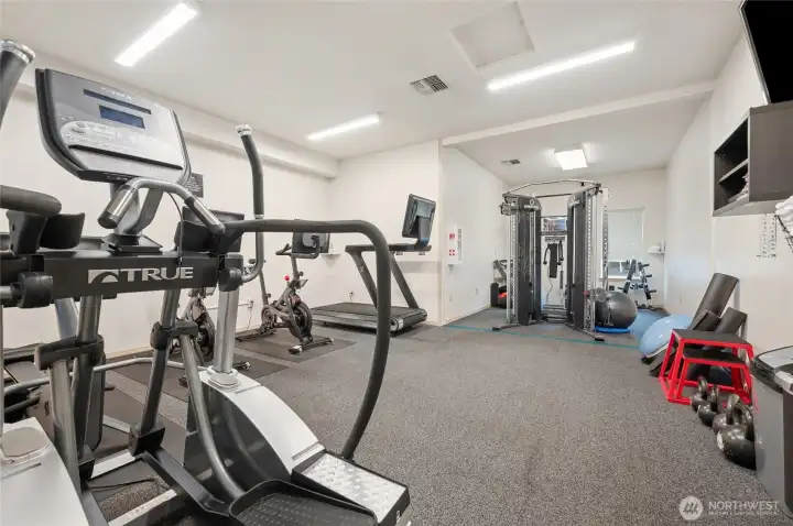 No need to keep workout equipment at home with this well-outfitted gym!