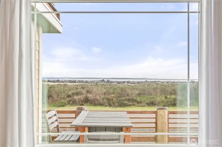 View to front deck & water from living room