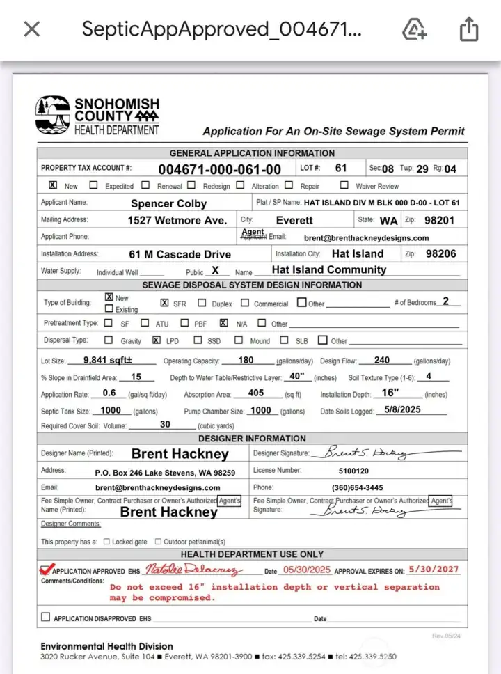 Approved 2 Bedroom Septic