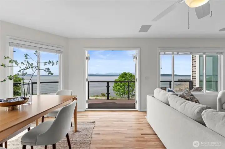 Open-concept kitchen with French Doors opens to wrap around deck - perfect for bbqs or entertaining.