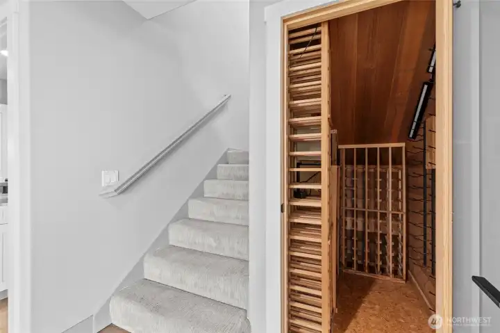 Head downstairs for custom built, walk-in, climate-controlled wine cellar.