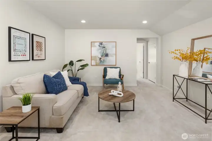 The upstairs loft area is a natural space for casual entertainment. But it can fulfill many needs for office space, working out, a game room, or just about anything else you can imagine!