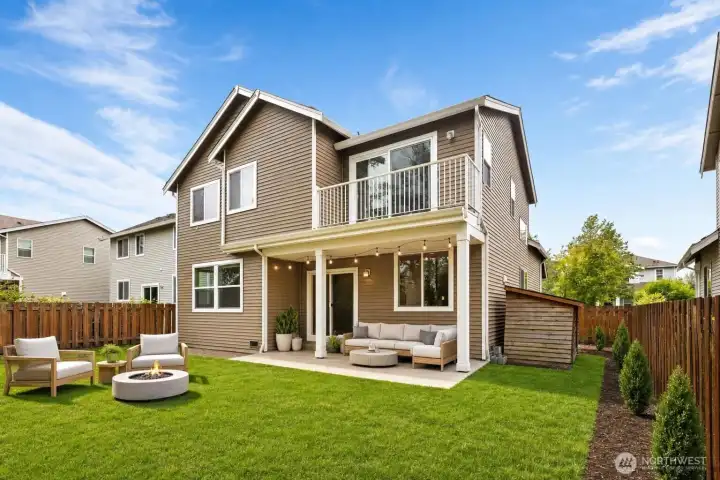 Rear exterior view showing the home's Craftsman styling. Rear exterior view showing the home's Craftsman styling.