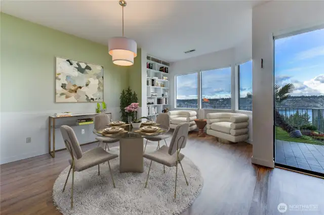 Enjoy your morning coffee from this perfect viewing area or select a book from your collection in the built-in bookcase.