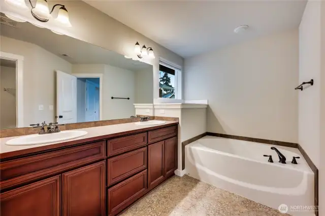 Double sinks and soaking tub~