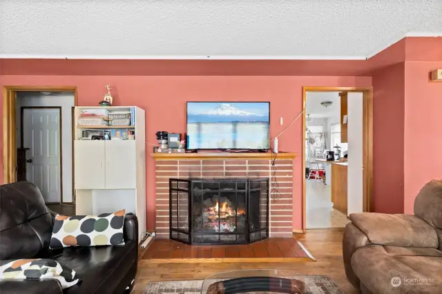 The fireplace in Unit #2.