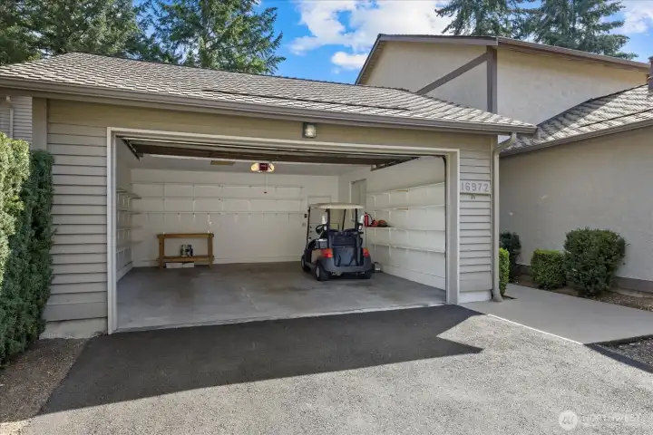 Large 2 car garage with pull down stairs for upper storage!!!