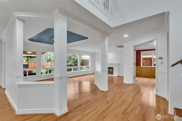 Thanks to the ample number of windows, natural light flows throughout the main floor.