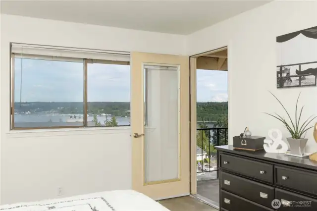 View from the primary bedroom. You can see Mt. Rainier and Port Orchard Marina from the primary bedroom.