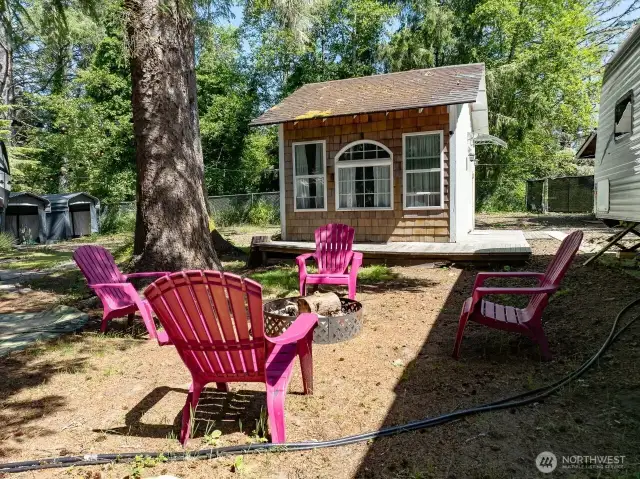 Firepit evening gatherings and the bunkhouse with a deck.