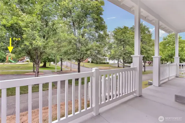 Large front porch for enjoying coffee and watching the kids play at the park across the street.  Columns were recently re-done and painted.