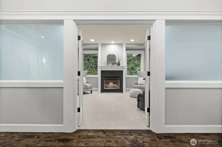 Private study with fireplace—ideal for a library or homework space.