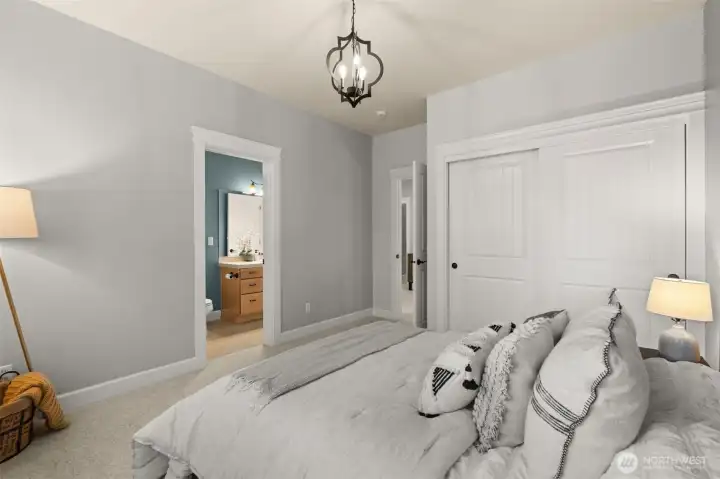 Upstairs bedroom with private connected bathroom.