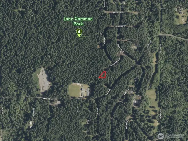 Overhead view with approximate boundaries in red.