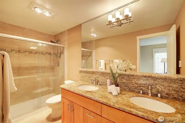 The primary bathroom with heated floors.