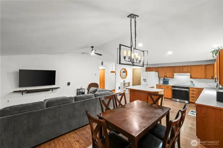 A ductless mini-split provides heat during the cool months and a/c during the warm ones, and modern ceiling fans keep air moving.