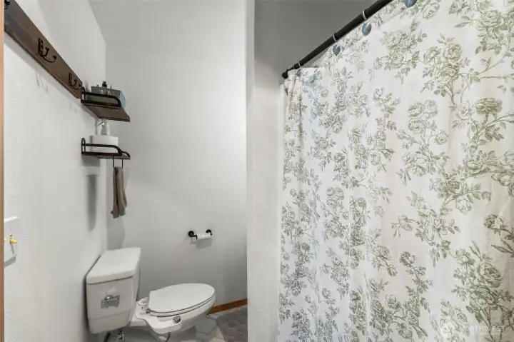 The primary bathroom has a shower, toilet and single vanity.