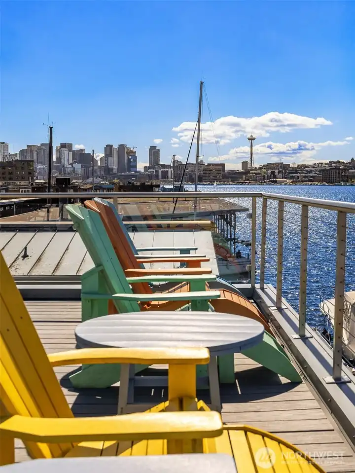 The Space Needle from the rooftop with the adjacent downtown skyline — the view that makes the top floor an event.